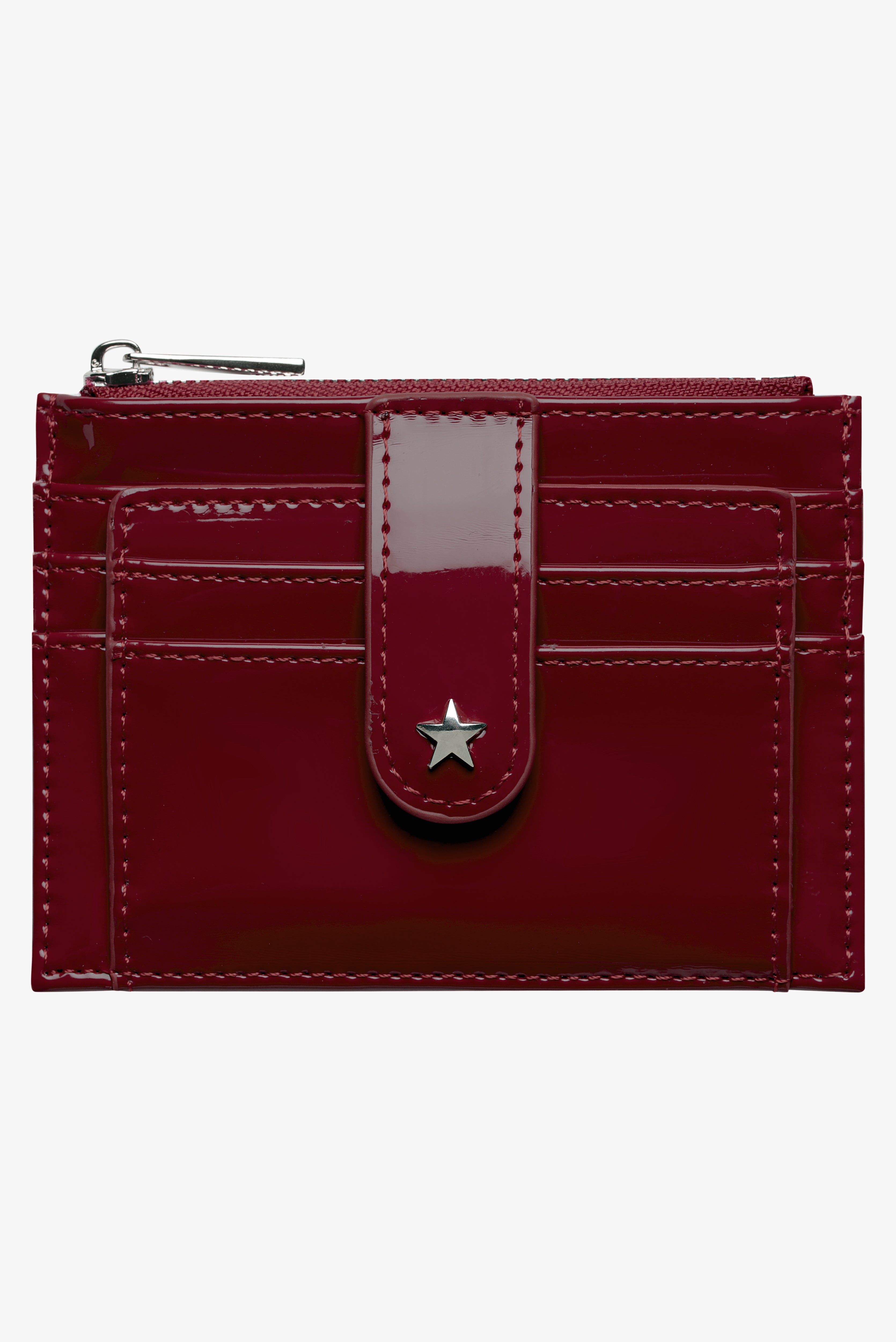 THE DAISY CARD WALLET - PATENT BURGUNDY