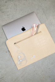 The Zoe Laptop Sleeve - Butter Yellow Croc
