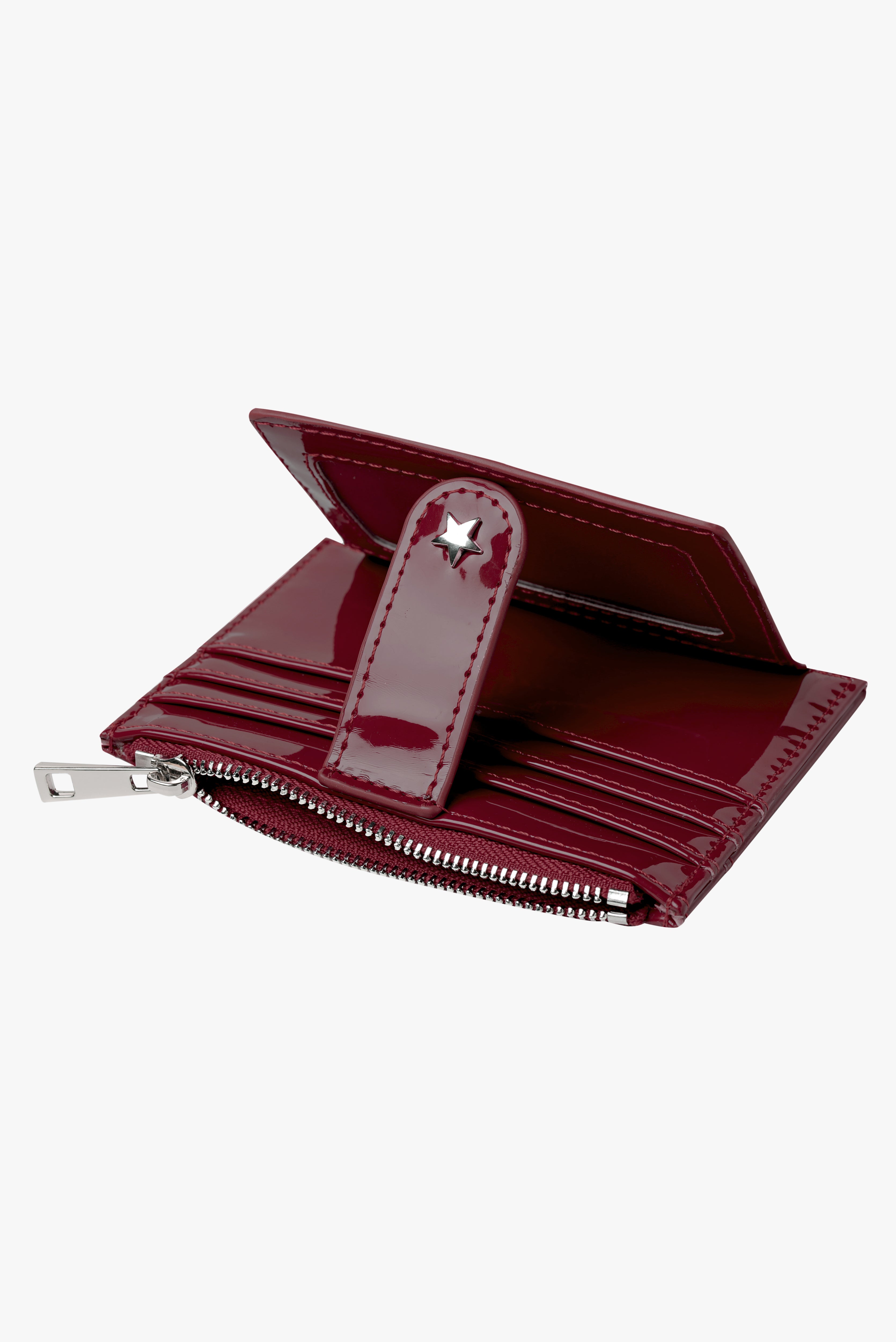 THE DAISY CARD WALLET - PATENT BURGUNDY