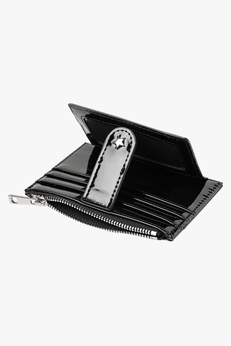 THE DAISY CARD WALLET - PATENT BLACK