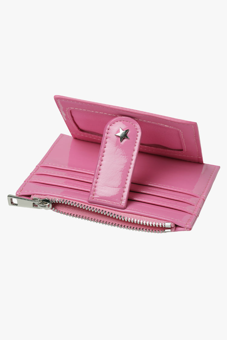 THE DAISY CARD WALLET - PATENT BUBBLEGUM PINK