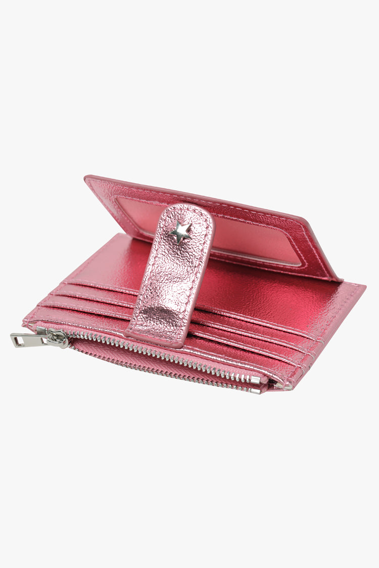 THE DAISY CARD WALLET - METALLIC PINK