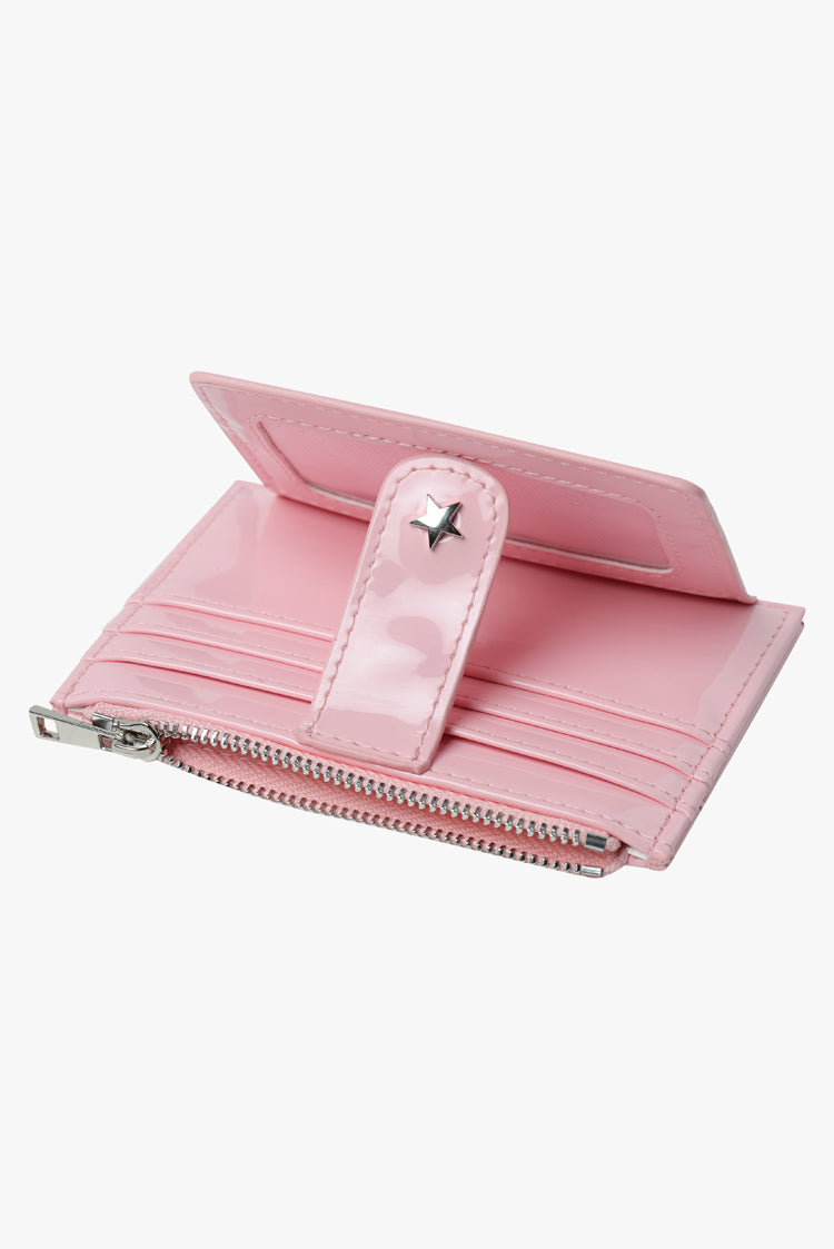 THE DAISY CARD WALLET - PATENT PINK