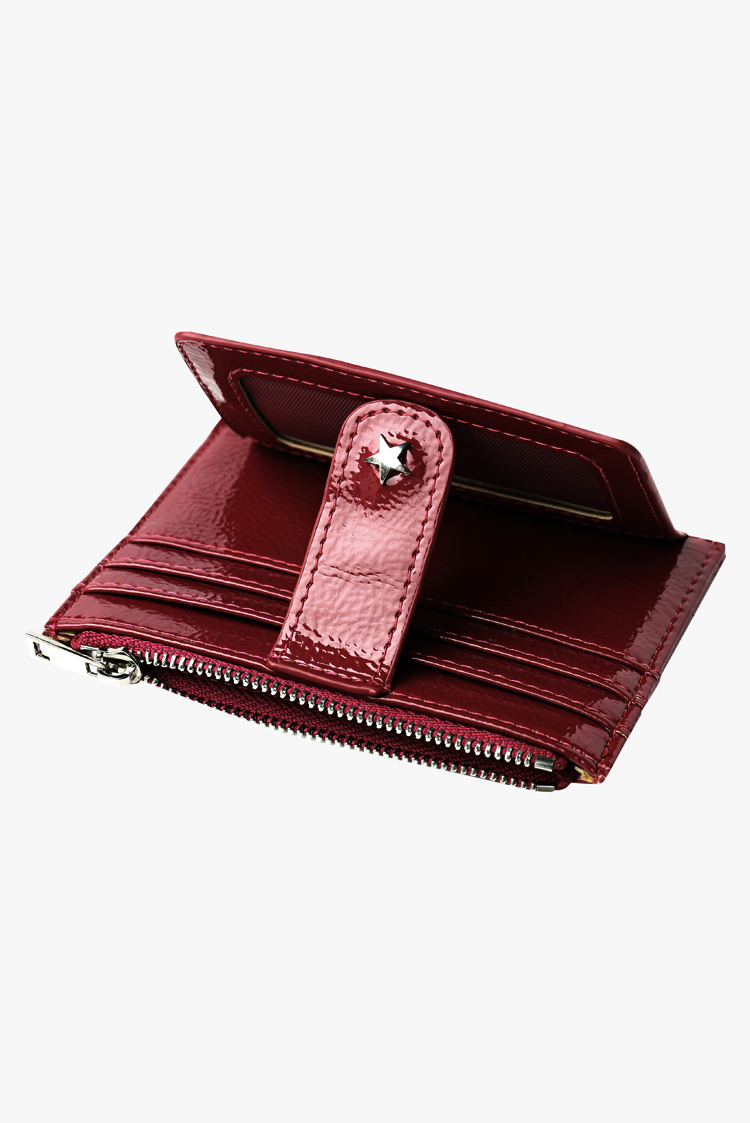 THE DAISY CARD WALLET - GLOSSY BURGUNDY