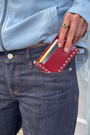 THE RAE STUD CARD WALLET - BURGUNDY