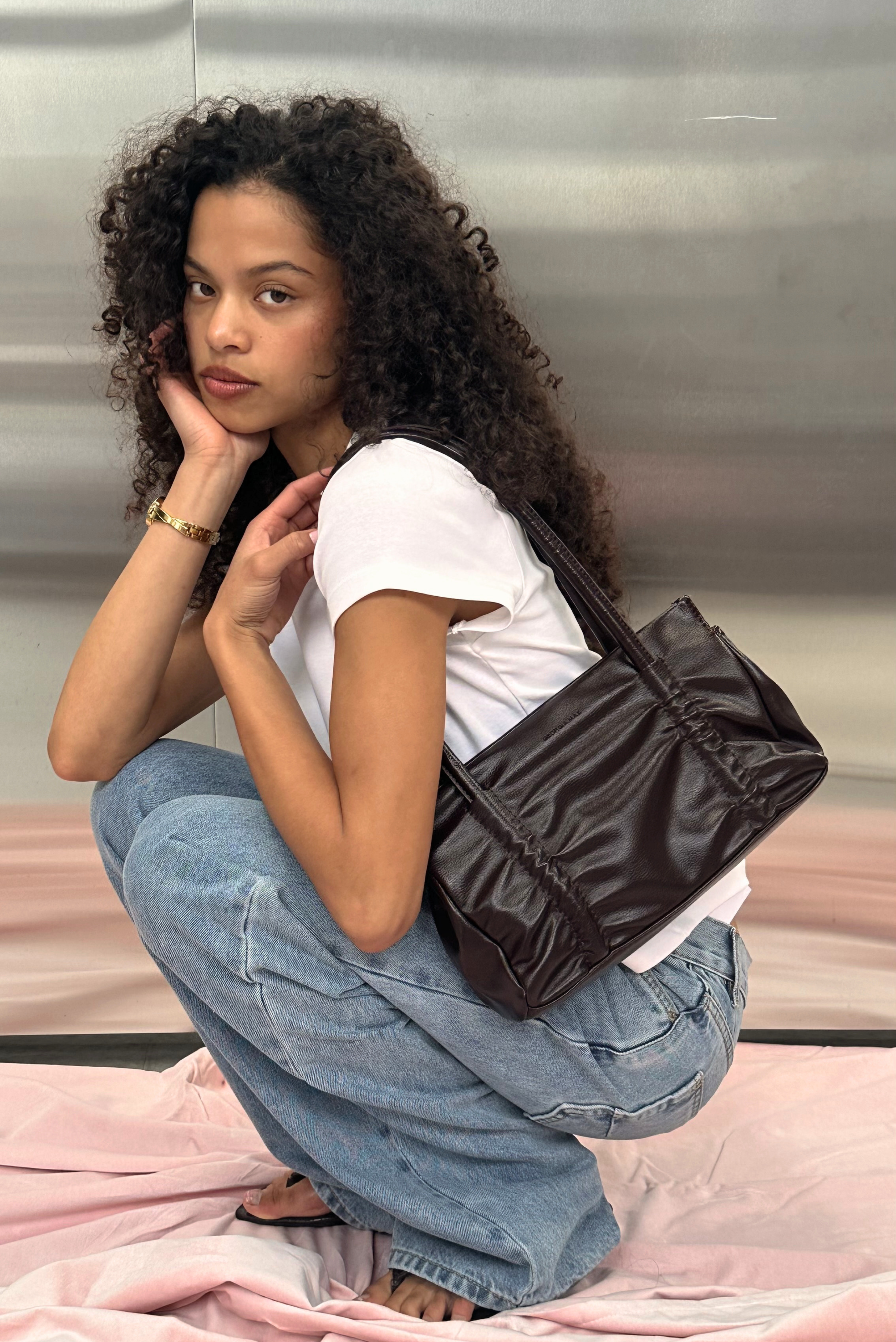 ISLA RUCHED SHOULDER BAG – BROWN | GEORGIA MAE – Georgia Mae ISLA RUCHED SHOULDER BAG – BROWN | GEORGIA MAE – Georgia Mae